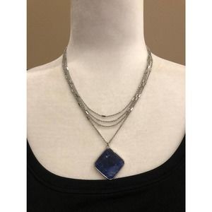 White House Black Market Multi Strand Silver Necklace with Blue Pendent